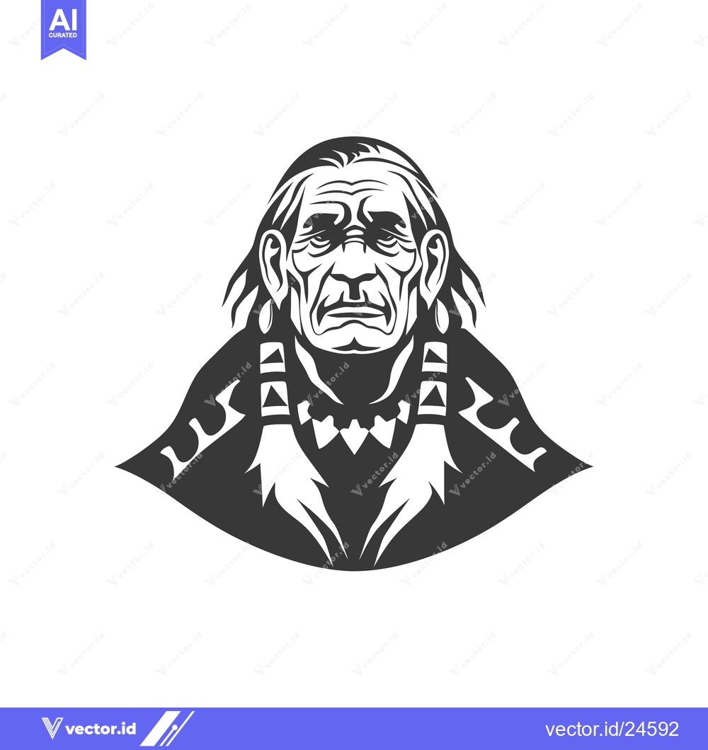 Premium Vector dari Black and White Illustration of Native American Man