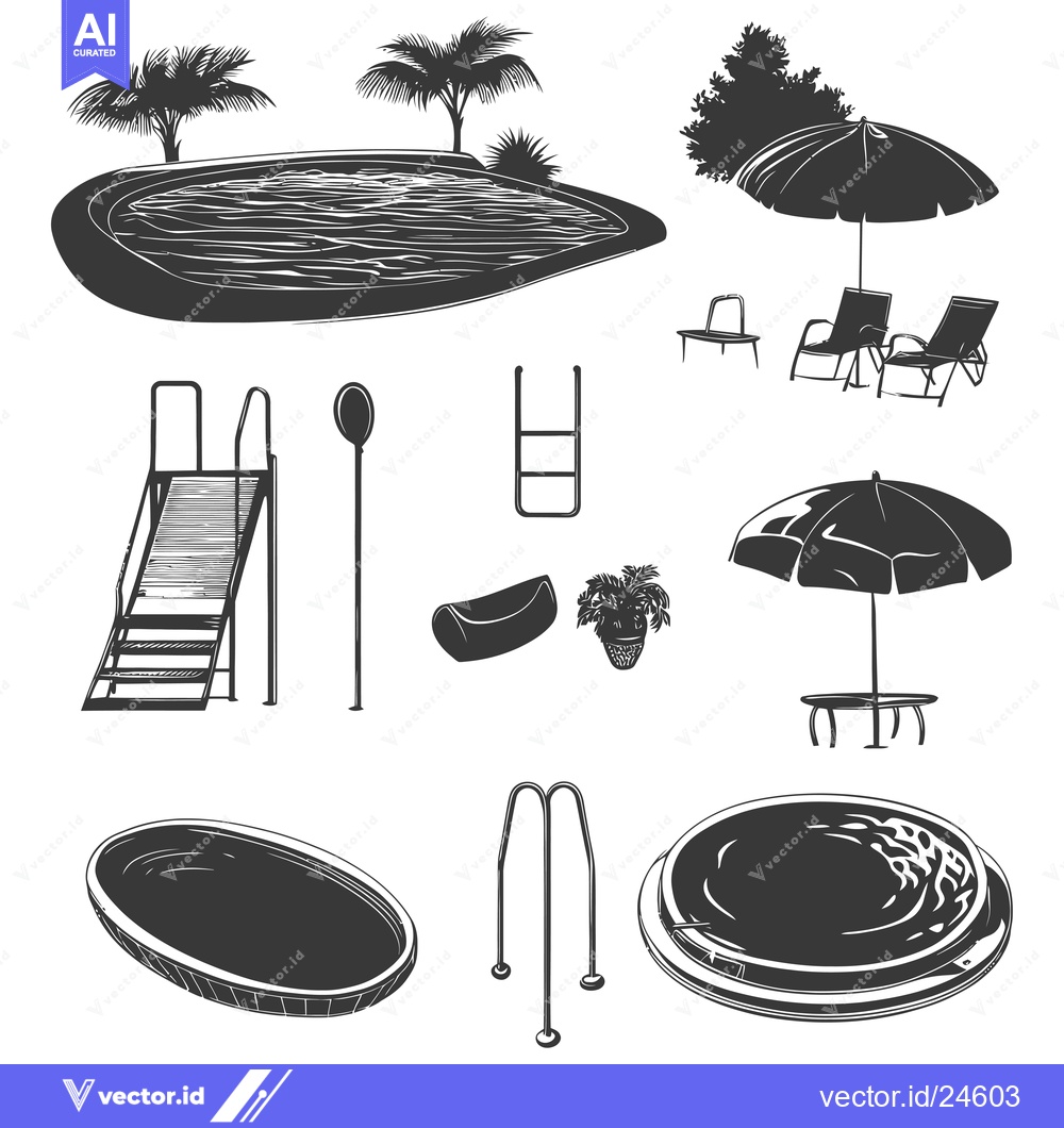 Premium Vector dari Black and White Illustration of Pool and Backyard Accessories