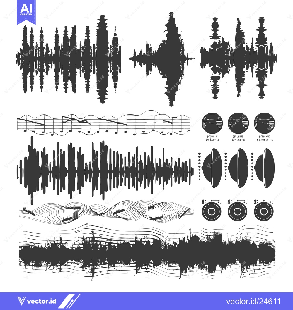 Premium Vector of Black and White Illustration of Sound Waves and Music Symbols