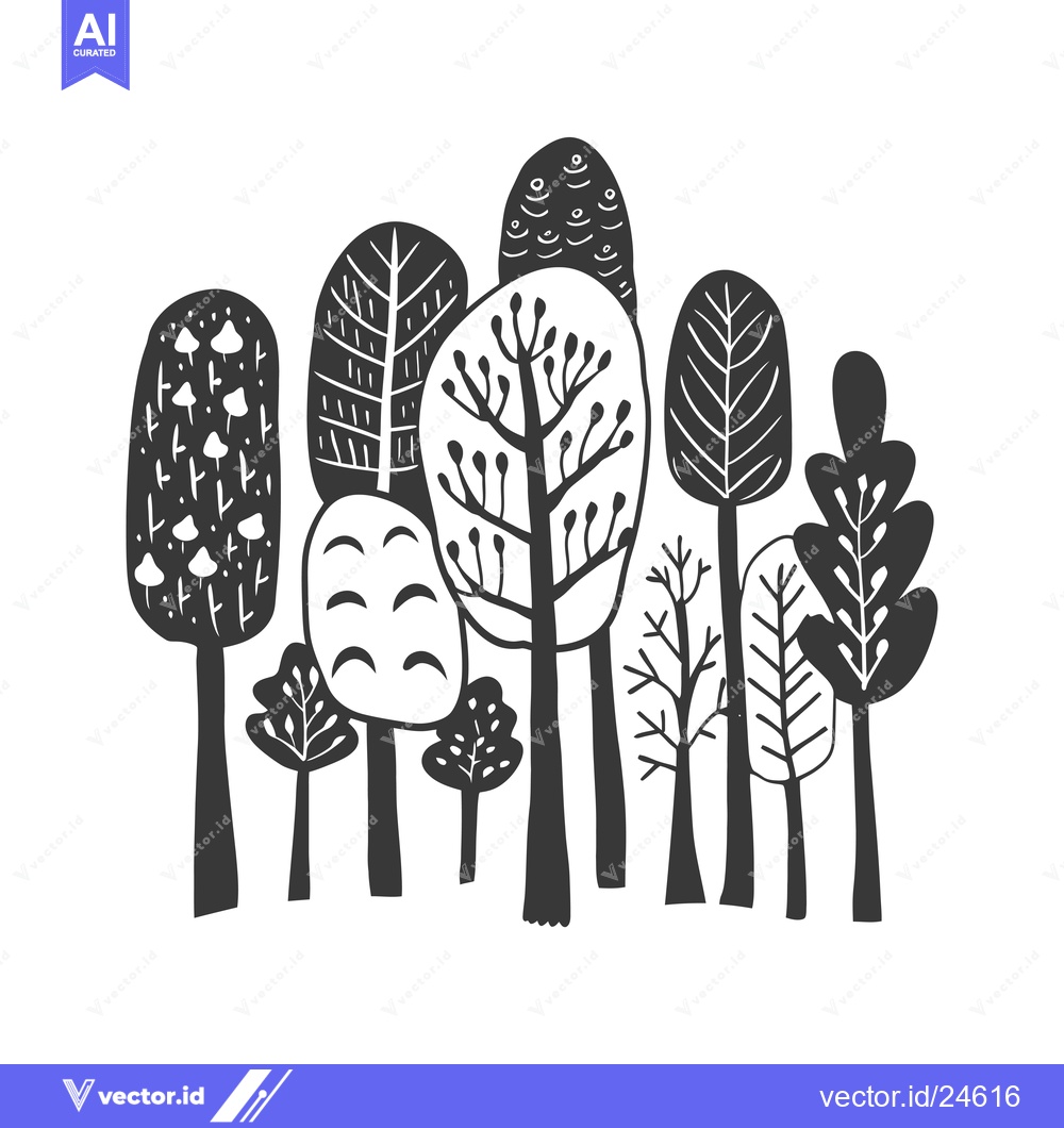 Premium Vector dari Black and White Illustration of Stylized Trees in a Row
