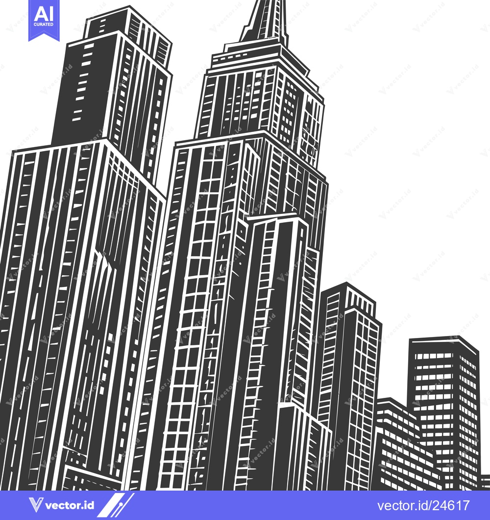 Premium Vector dari Black and White Illustration of Tall Buildings in a Cityscape