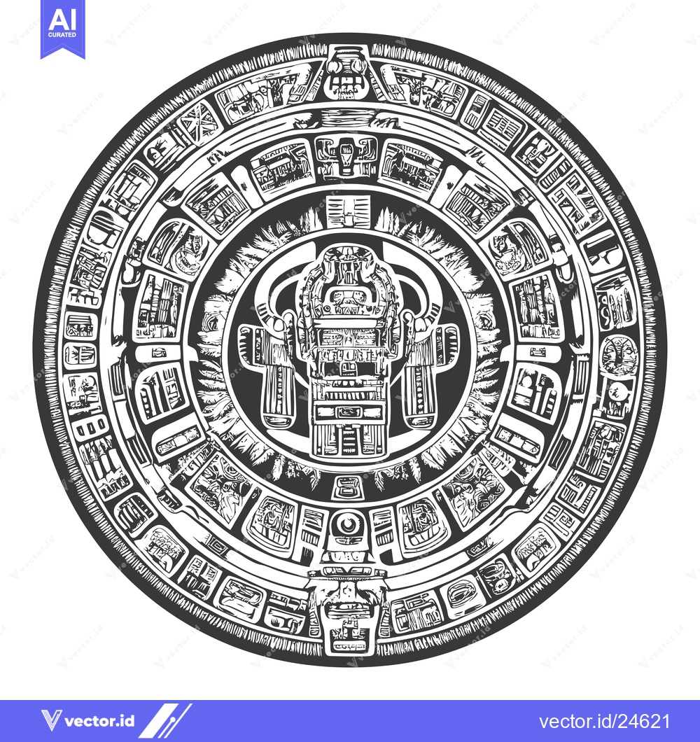 Premium Vector dari Black and White Illustration of the Aztec Calendar Stone