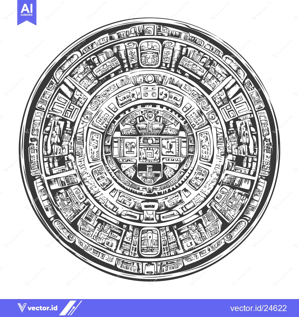 Premium Vector dari Black and White Illustration of the Aztec Calendar Stone