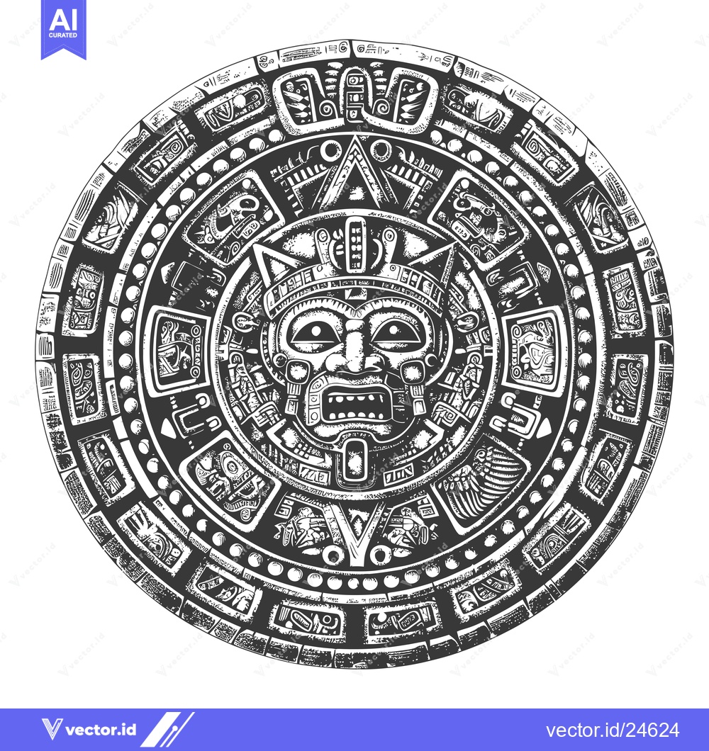 Premium Vector of Black and White Illustration of the Aztec Sun Stone