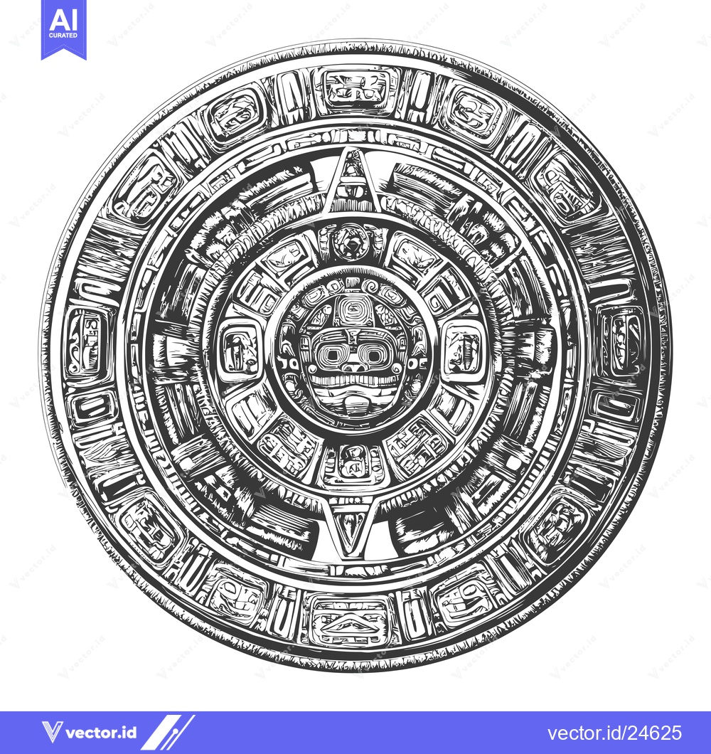 Premium Vector of Black and White Illustration of the Aztec Sun Stone