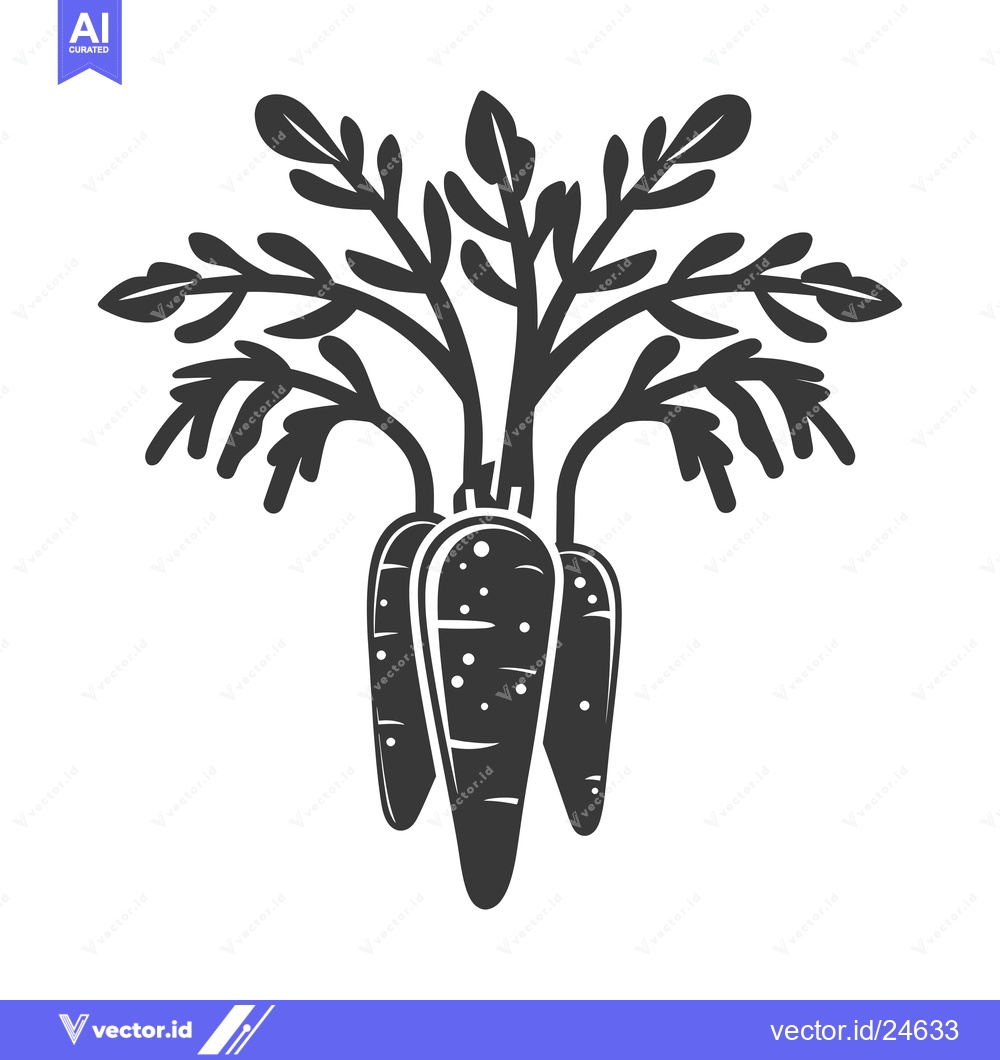 Premium Vector of Black and White Illustration of Three Carrots with Green Tops