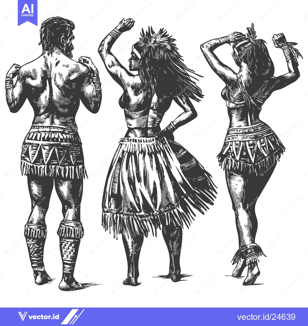 Premium Vector of Black and White Illustration of Three Indigenous People