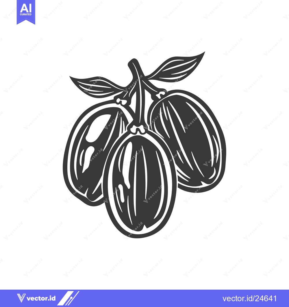 Premium Vector of Black and White Illustration of Three Olives on a Branch