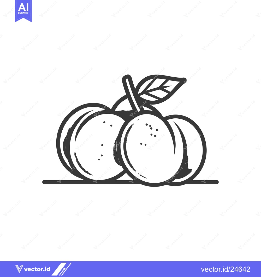 Premium Vector of Black and White Illustration of Three Peaches with a Leaf