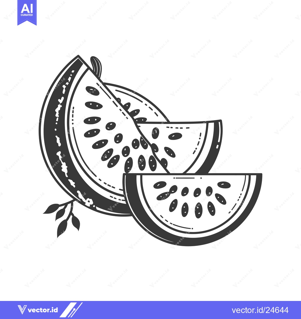 Premium Vector of Black and White Illustration of Three Watermelon Slices