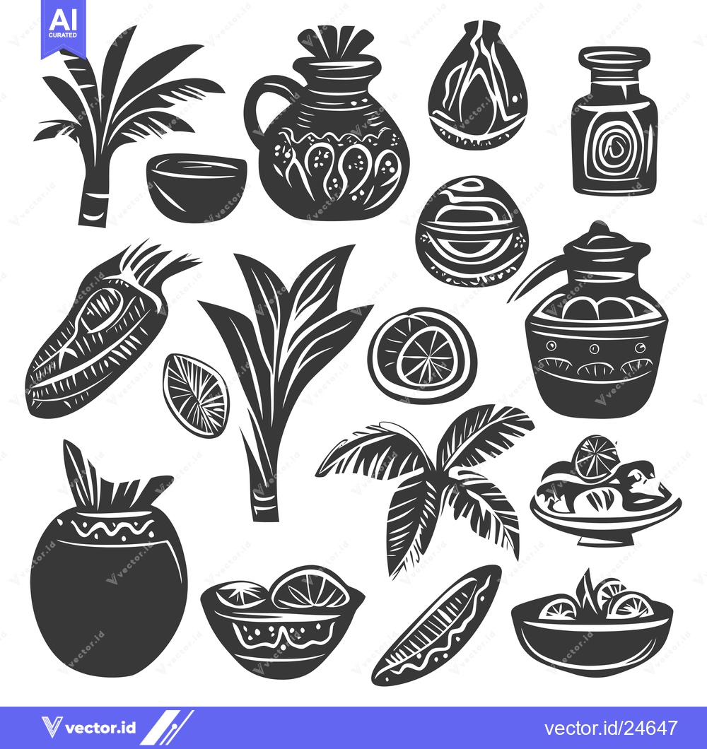 Premium Vector dari Black and White Illustration of Tropical Fruit and Drinks