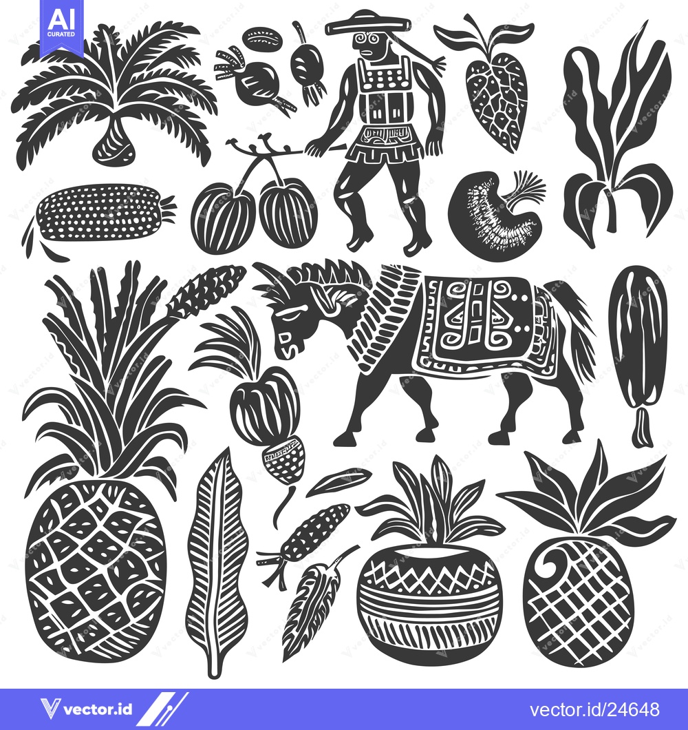 Premium Vector dari Black and White Illustration of Tropical Fruits and Plants