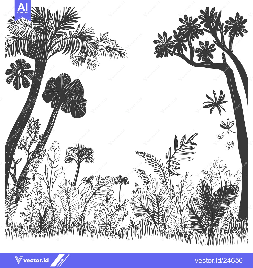 Premium Vector dari Black and White Illustration of Tropical Plants and Trees