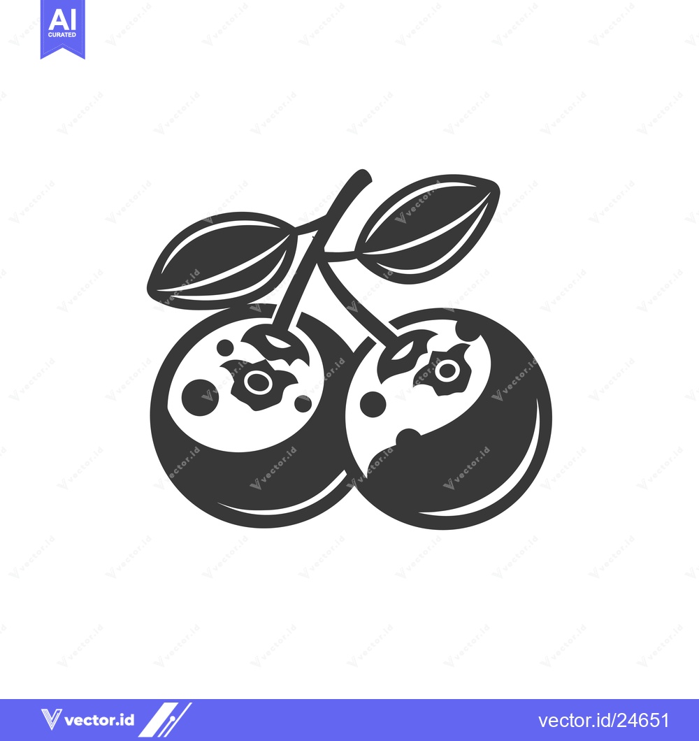 Premium Vector dari Black and White Illustration of Two Blueberries with Stem and Leaves