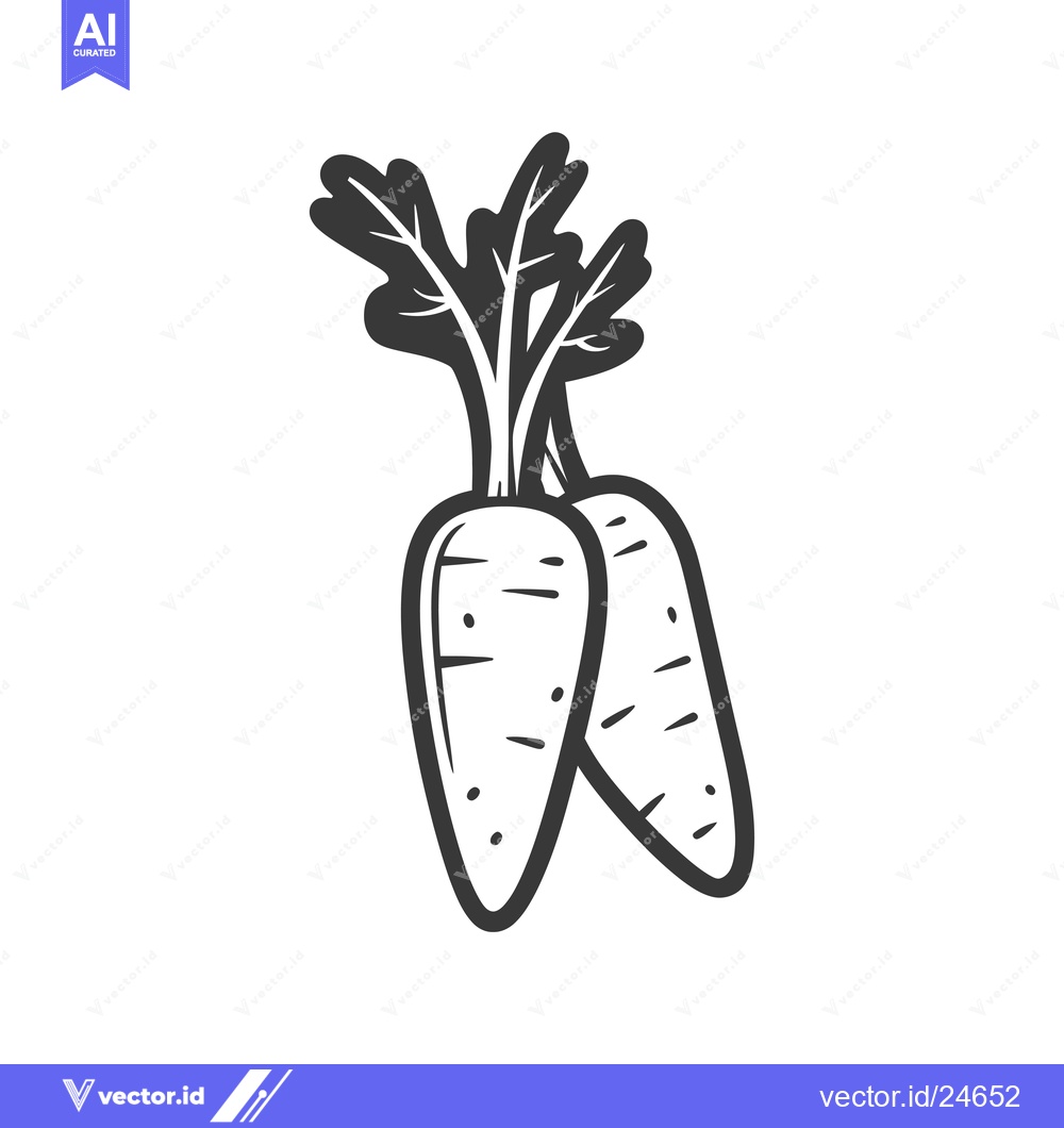 Premium Vector dari Black and White Illustration of Two Carrots with Greens