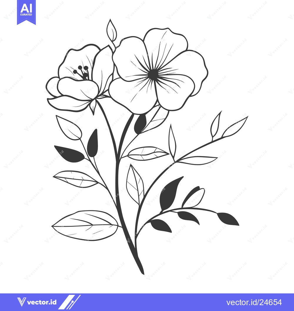 Premium Vector dari Black and White Illustration of Two Flowers and Leaves