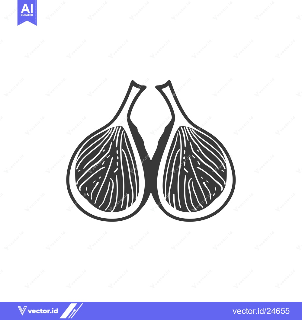 Premium Vector of Black and White Illustration of Two Halved Figs