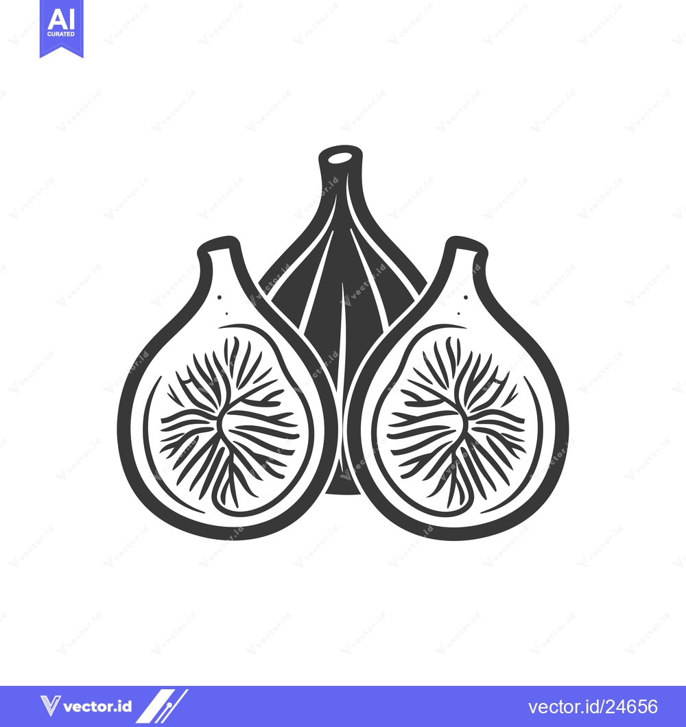Premium Vector dari Black and White Illustration of Two Halved Figs and a Whole Fig