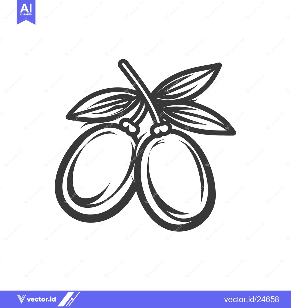 Premium Vector of Black and White Illustration of Two Olives on a Branch