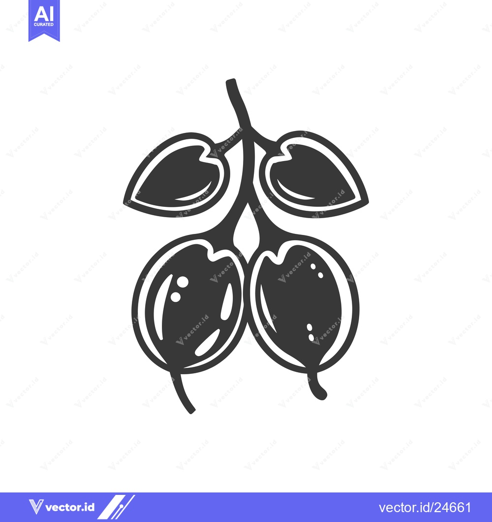 Premium Vector dari Black and white illustration of two round fruits with leaves on a stem