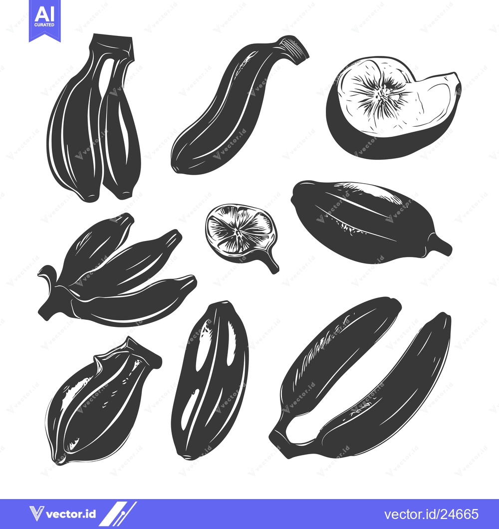Premium Vector dari Black and White Illustration of Various Bananas and Lemon Slices