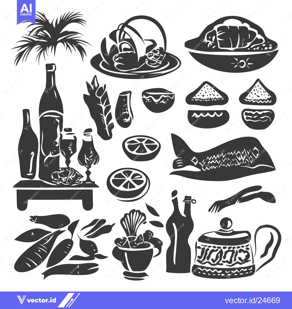 Premium Vector dari Black and White Illustration of Various Food and Drink Items