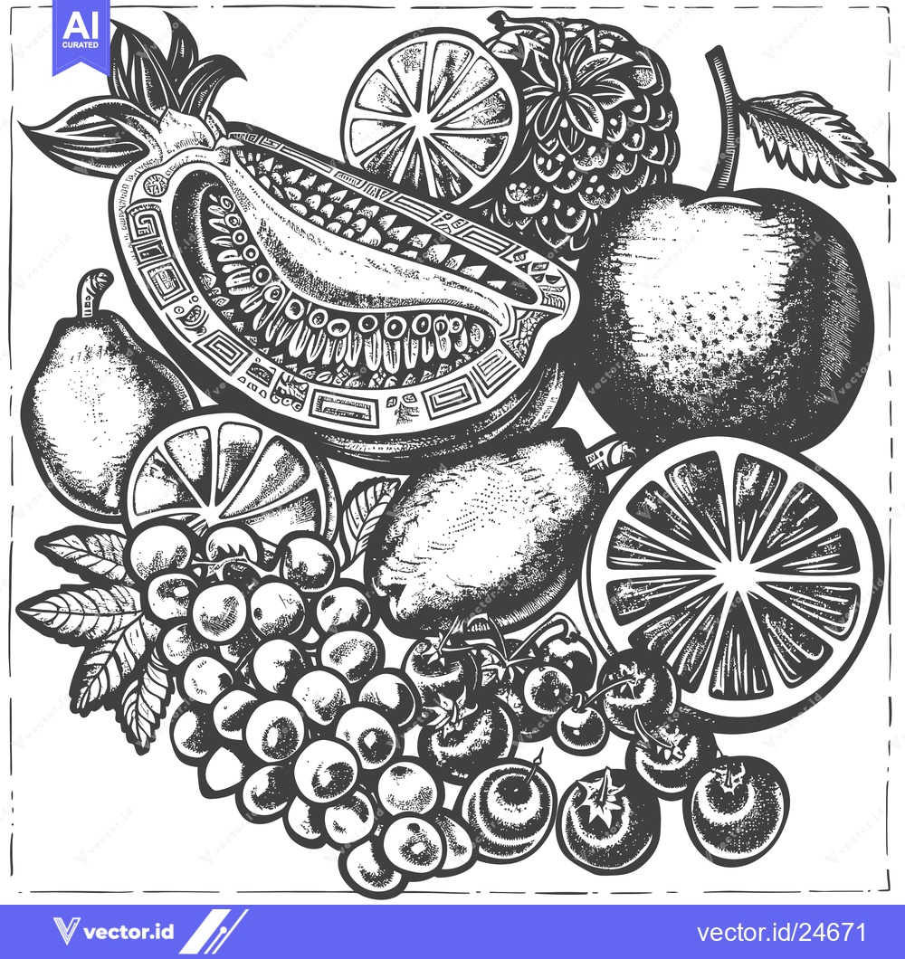 Premium Vector dari Black and White Illustration of Various Fruits and Berries