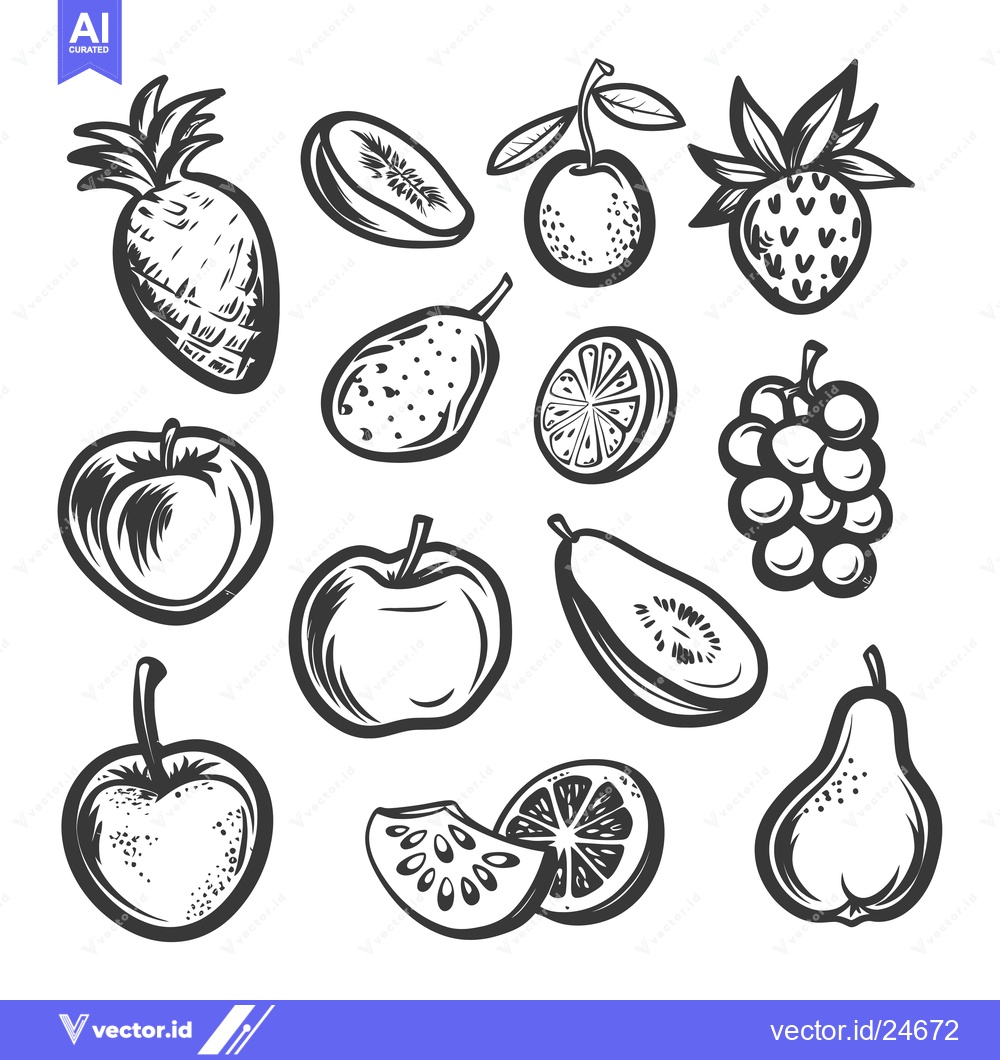 Premium Vector dari Black and White Illustration of Various Fruits and Berries