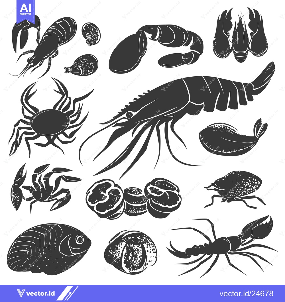 Premium Vector dari Black and White Illustration of Various Seafood and Shellfish