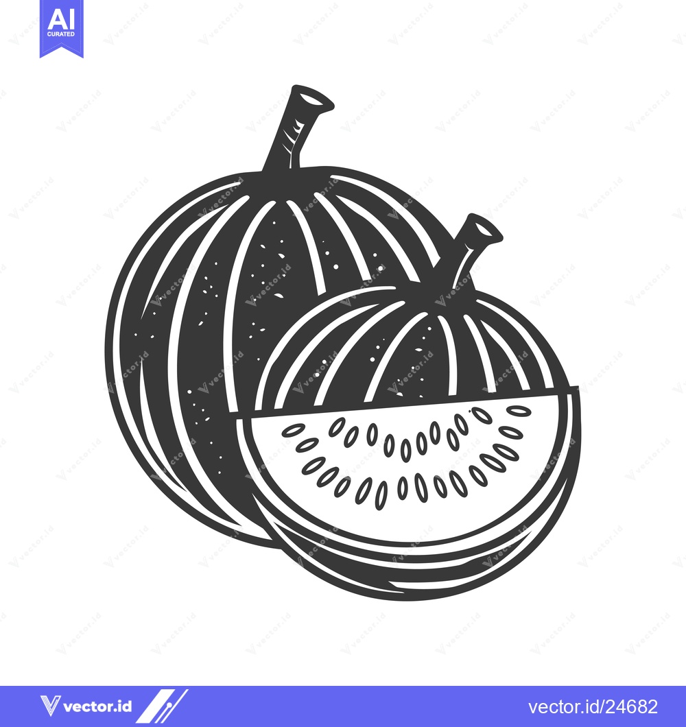 Premium Vector of Black and White Illustration of Watermelon Cut in Half