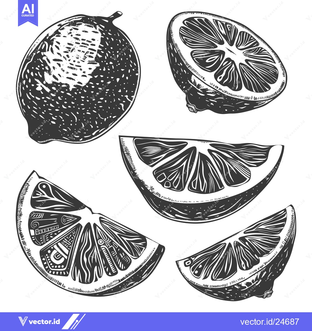 Premium Vector of Black and White Illustration of Whole and Sliced Limes