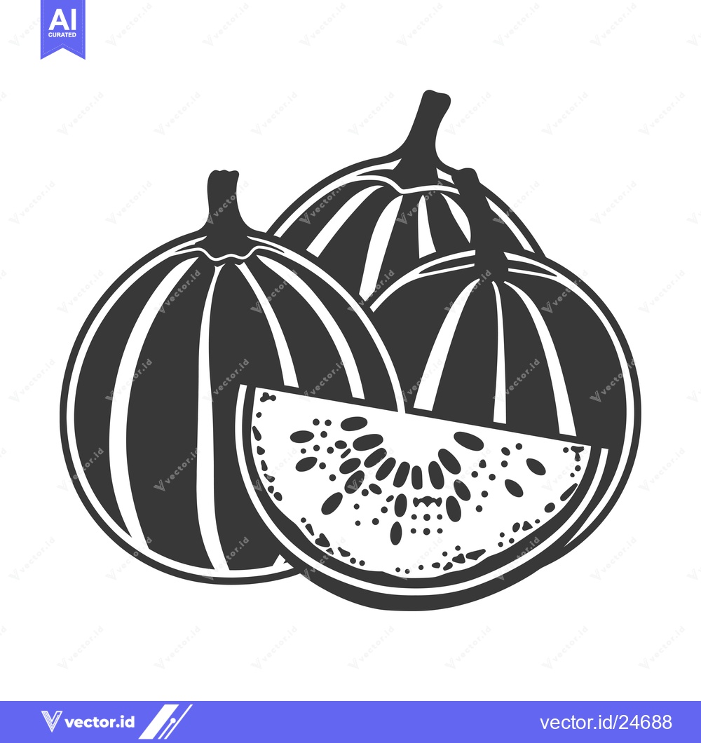 Premium Vector of Black and White Illustration of Whole and Sliced Watermelon