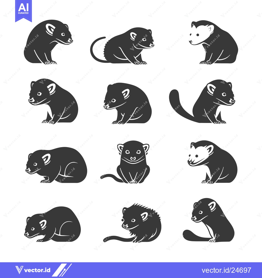 Premium Vector of Black and White Illustrations of a Small Mammal in Various Poses