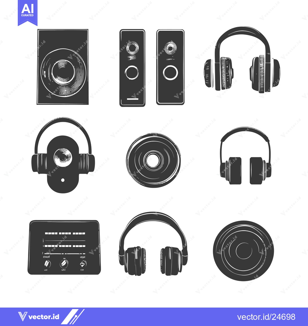 Premium Vector of Black and White Illustrations of Audio Equipment