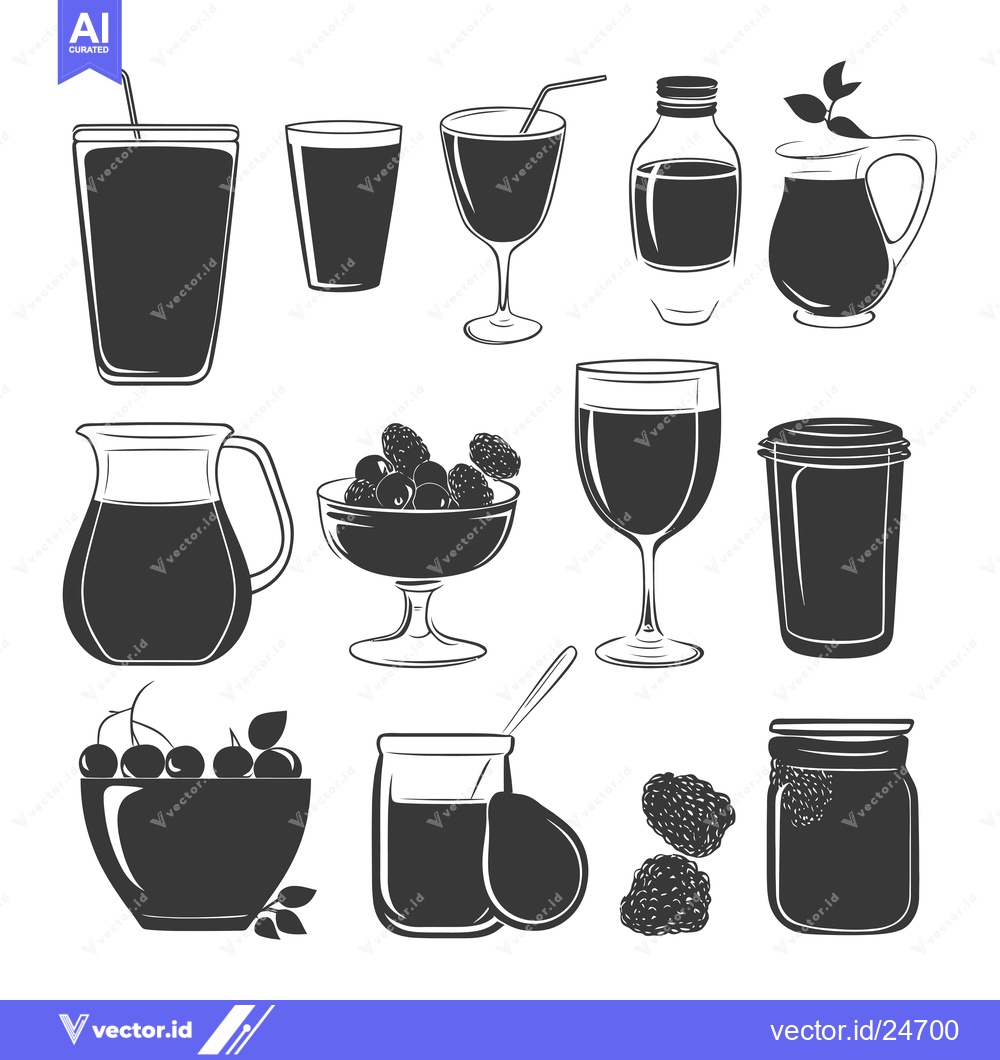 Premium Vector of Black and White Illustrations of Berry Drinks and Foods