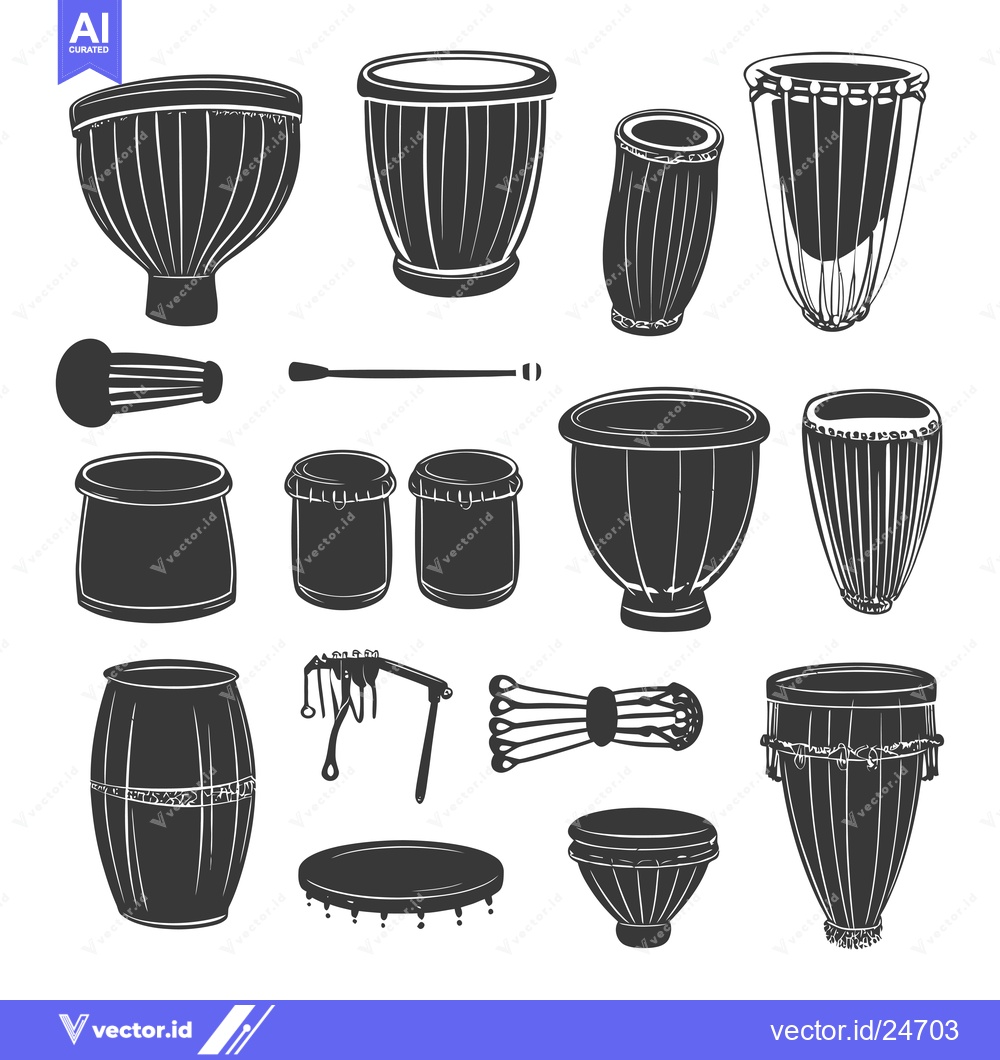 Premium Vector dari Black and White Illustrations of Different Types of Drums