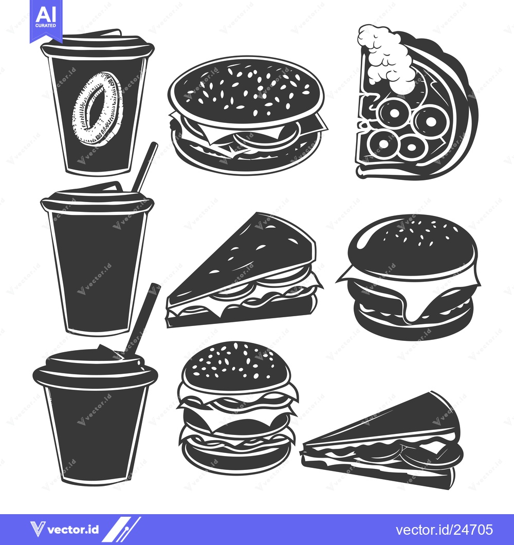 Premium Vector dari Black and White Illustrations of Fast Food Items