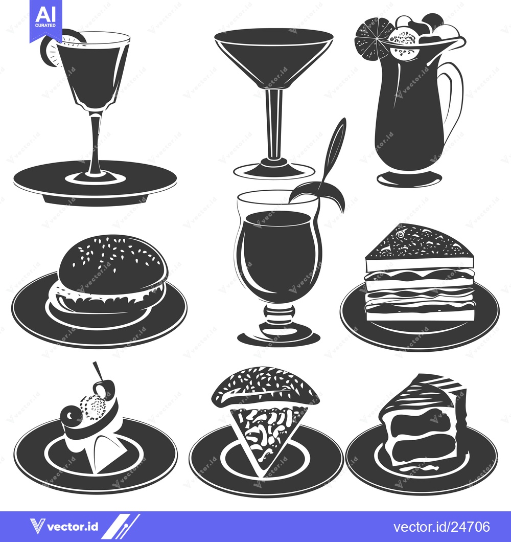 Premium Vector dari Black and White Illustrations of Food and Drinks