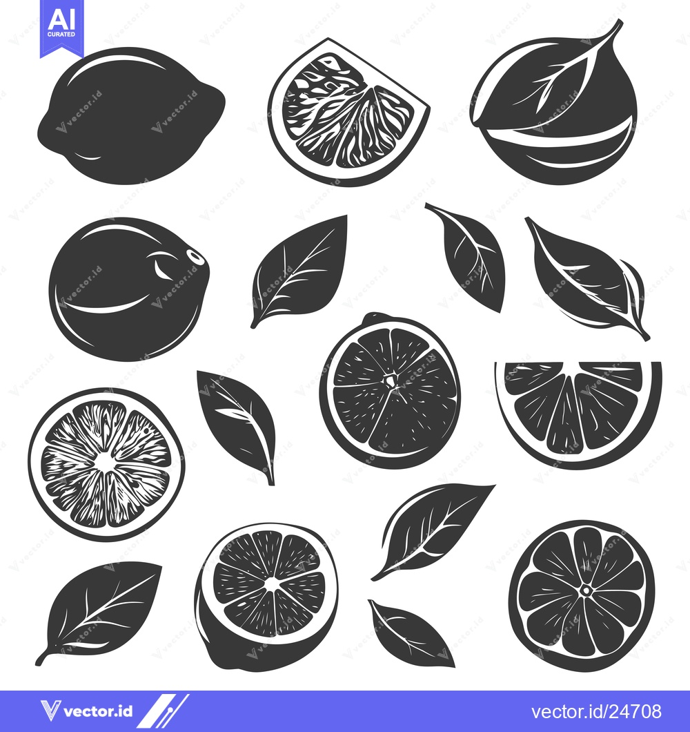 Premium Vector dari Black and White Illustrations of Lemons and Leaves