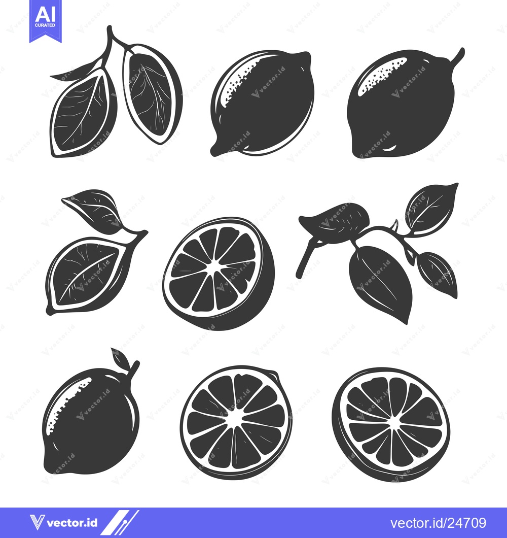 Premium Vector dari Black and White Illustrations of Lemons and Lemon Slices