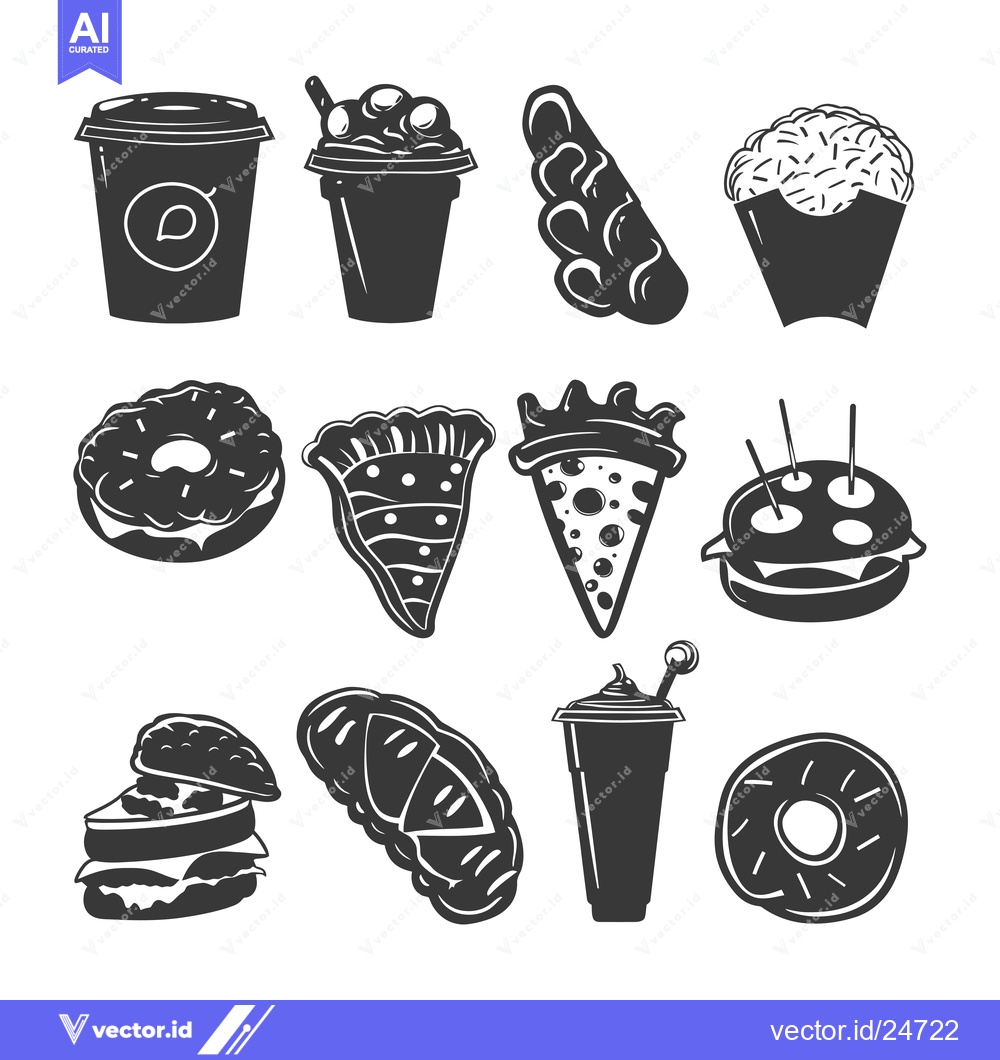 Premium Vector dari Black and White Illustrations of Various Fast Food Items
