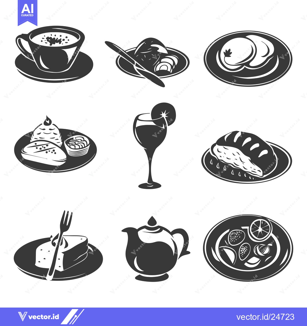 Premium Vector dari Black and White Illustrations of Various Food and Drink Items