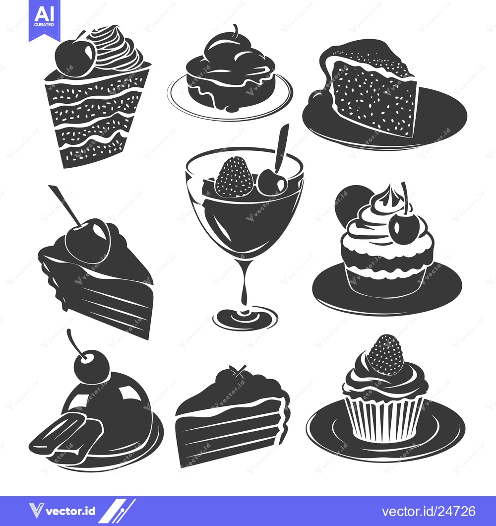 Premium Vector of Black and White Illustrations of Various Sweet Desserts