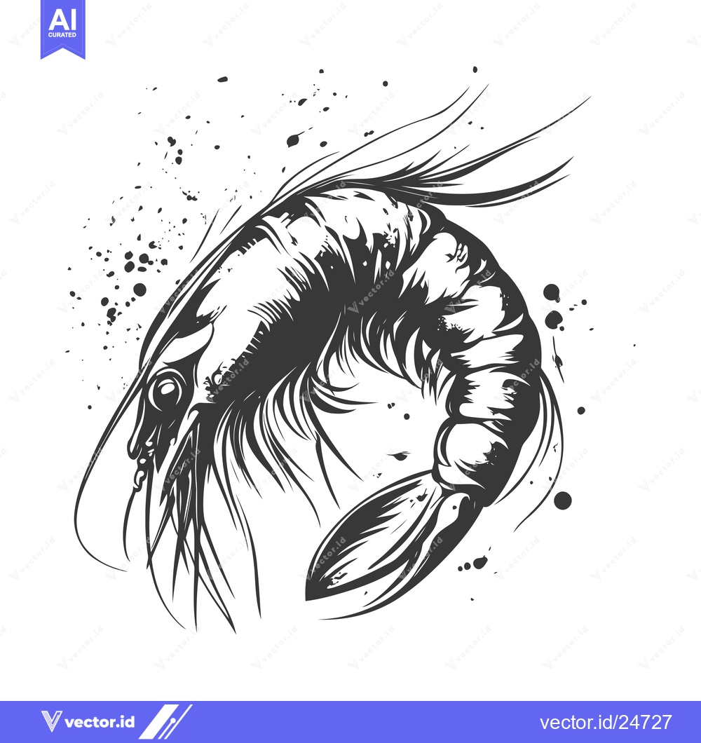 Premium Vector dari Black and White Ink Illustration of a Shrimp