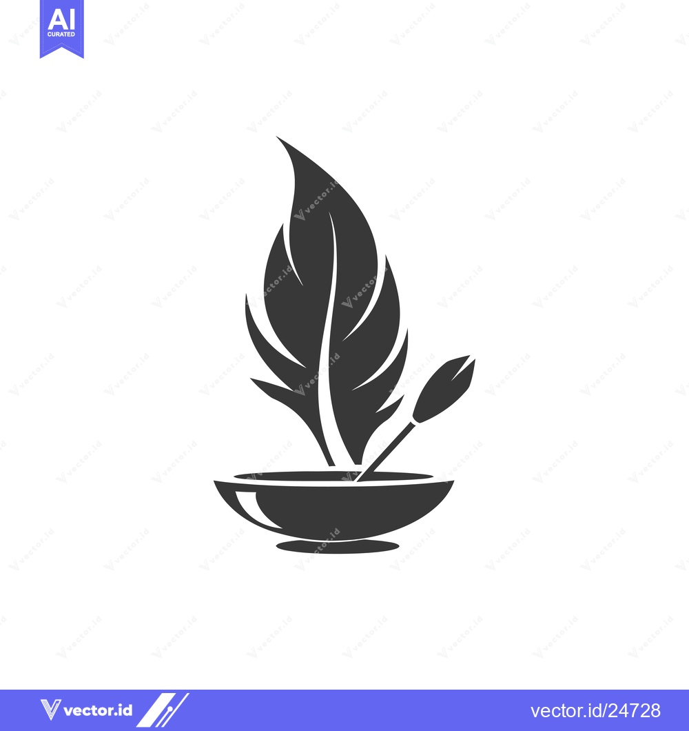 Premium Vector dari Black and White Inkwell with a Feather Quill