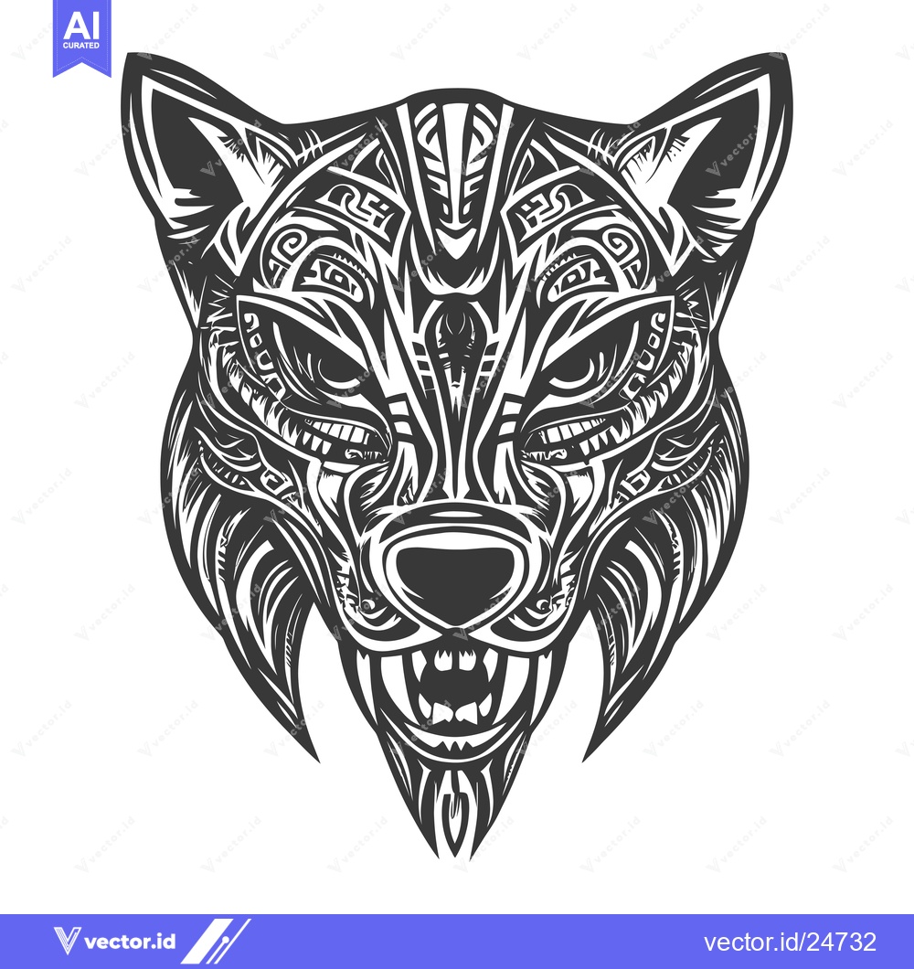 Premium Vector dari Black and White Intricately Designed Wolf Head