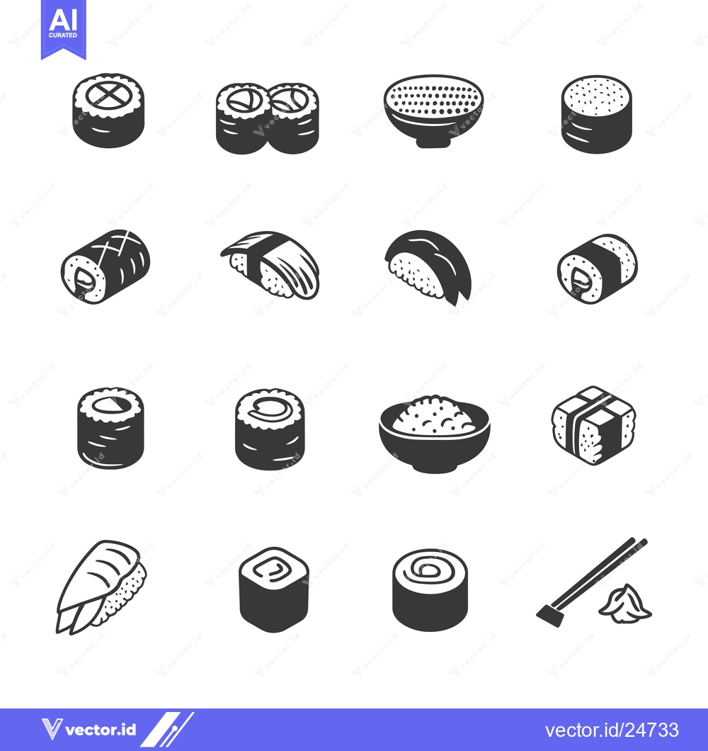 Premium Vector of Black and White Japanese Sushi Icons
