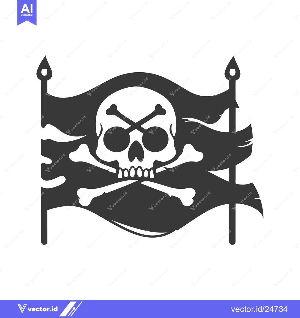 Premium Vector dari Black and White Jolly Roger Pirate Flag