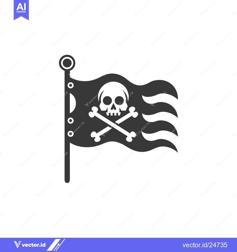 Premium Vector of Black and White Jolly Roger Pirate Flag with Skull and Crossbones