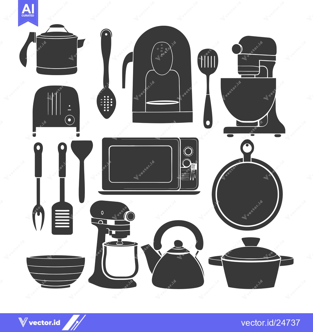 Premium Vector of Black and White Kitchen Appliance and Utensil Icons
